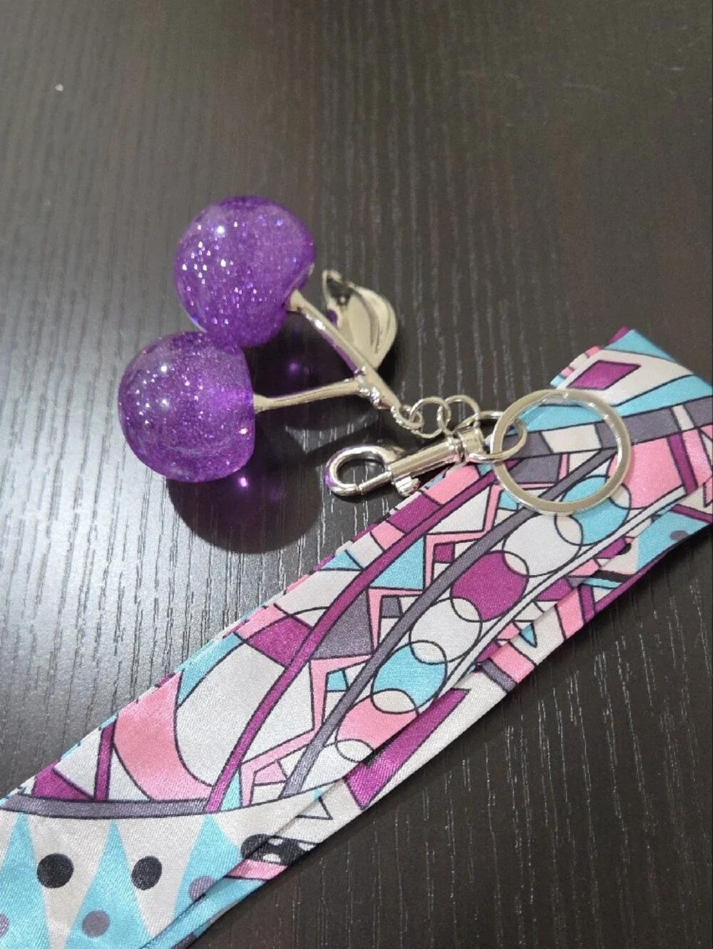 Glitter Purple Large Cherry Purse Charm And Twilly